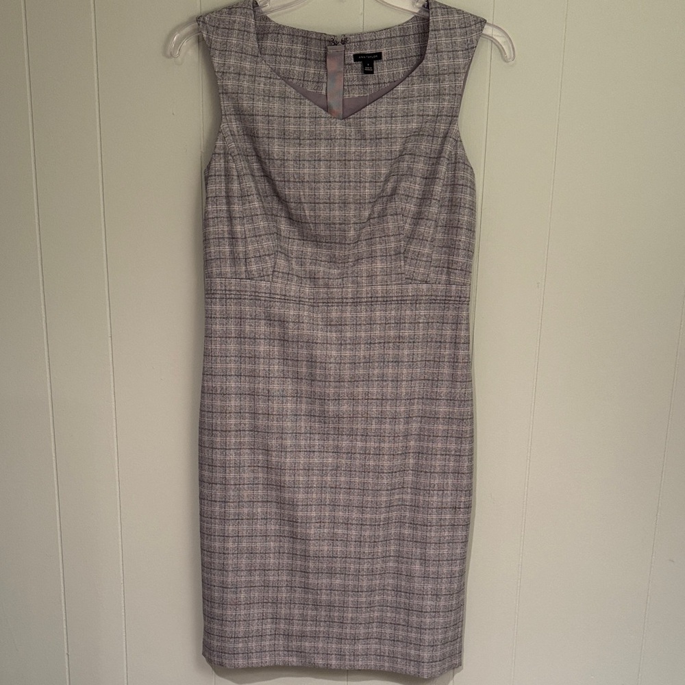 Ann Taylor Classic Gray Plaid Midi Dress